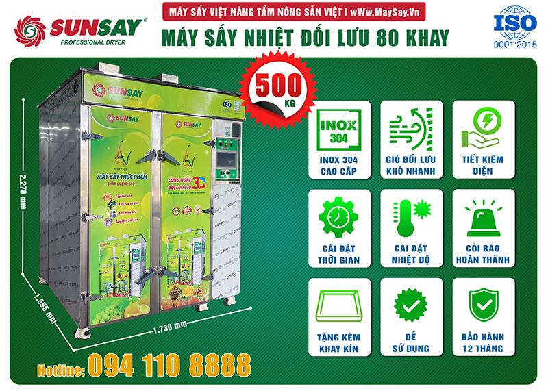 Các tính năng nổi bật của máy sấy nhiệt đối lưu 80 khay